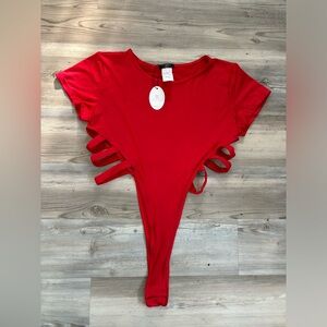 Avidlove NWT XXL Red Bodysuit with side slits with snap closure